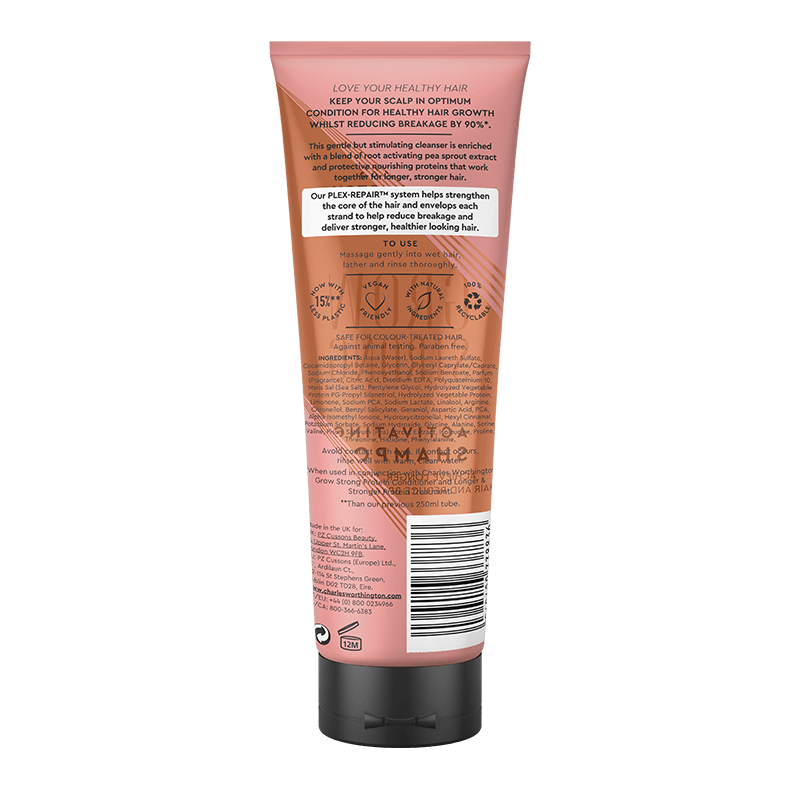 Charles Worthington Grow Strong Activating Shampoo 250ml - back of pack