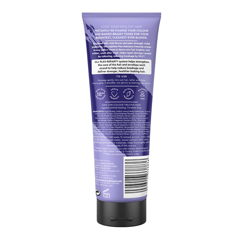 Charles Worthington ColourPlex Toning Ultra Violet Shampoo 250ml - back of pack