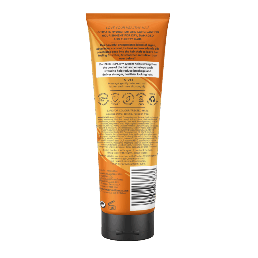 Charles Worthington Moisture Seal Nourishing Shampoo 250ml - back of pack